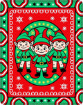 Christmas Elves Red Green Stars Rug