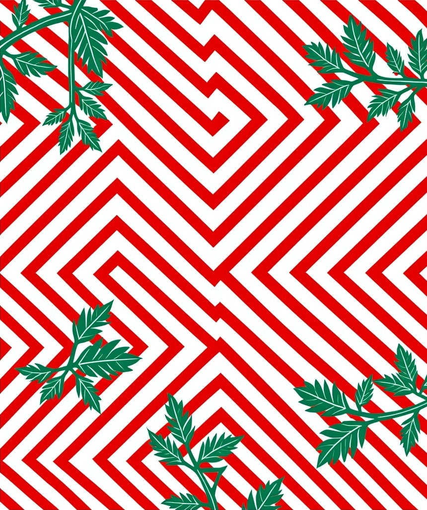 Red White Geometric Foliage Maze Rug