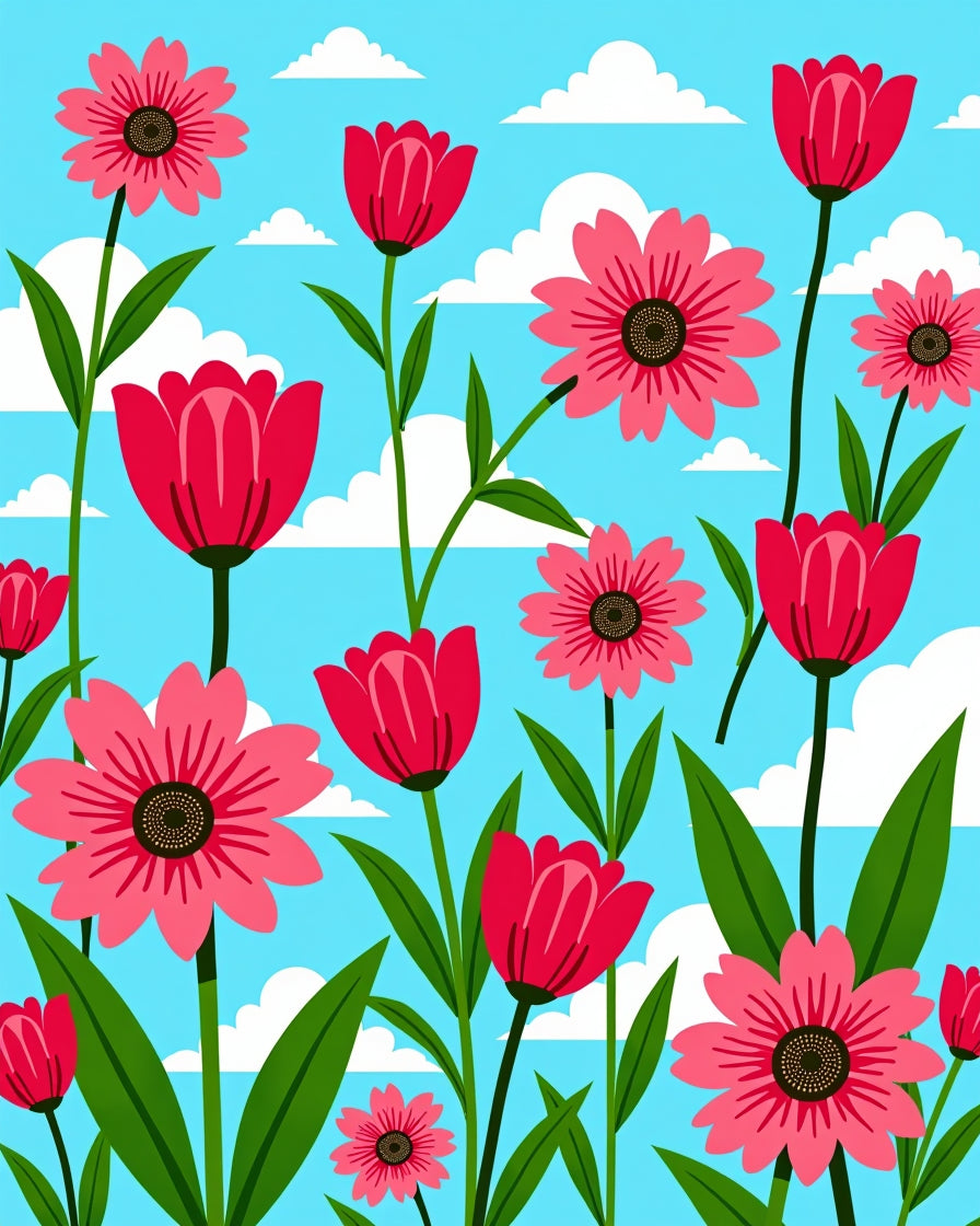 Vibrant Pink Floral Sky Garden Rug