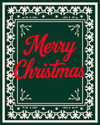 Festive Red Merry Christmas Floral Border Rug