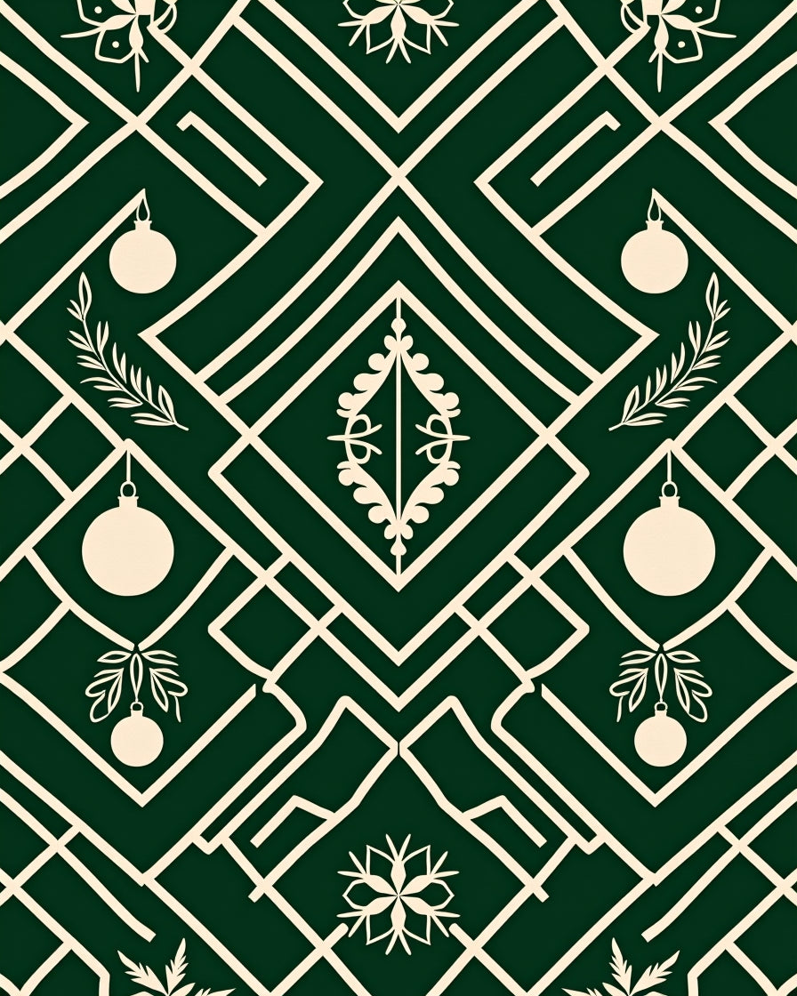Emerald Cream Geometric Holiday Ornaments Rug