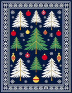 Festive Blue Christmas Tree Ornaments Rug