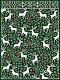 White Deer Green Snowflake Festive Border Rug
