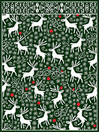 White Deer Green Snowflake Festive Border Rug