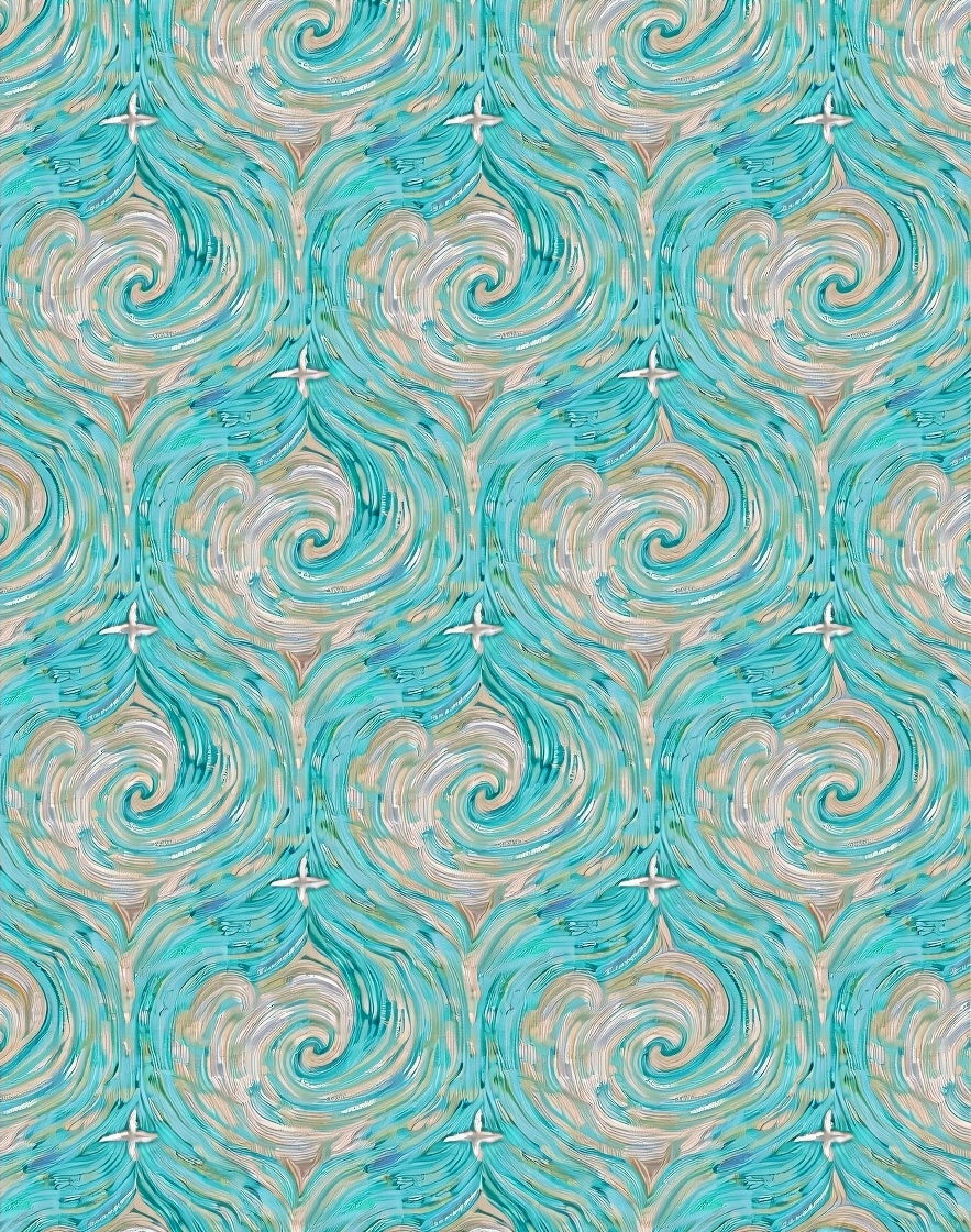 Aqua Swirls and Stars Textile Rug