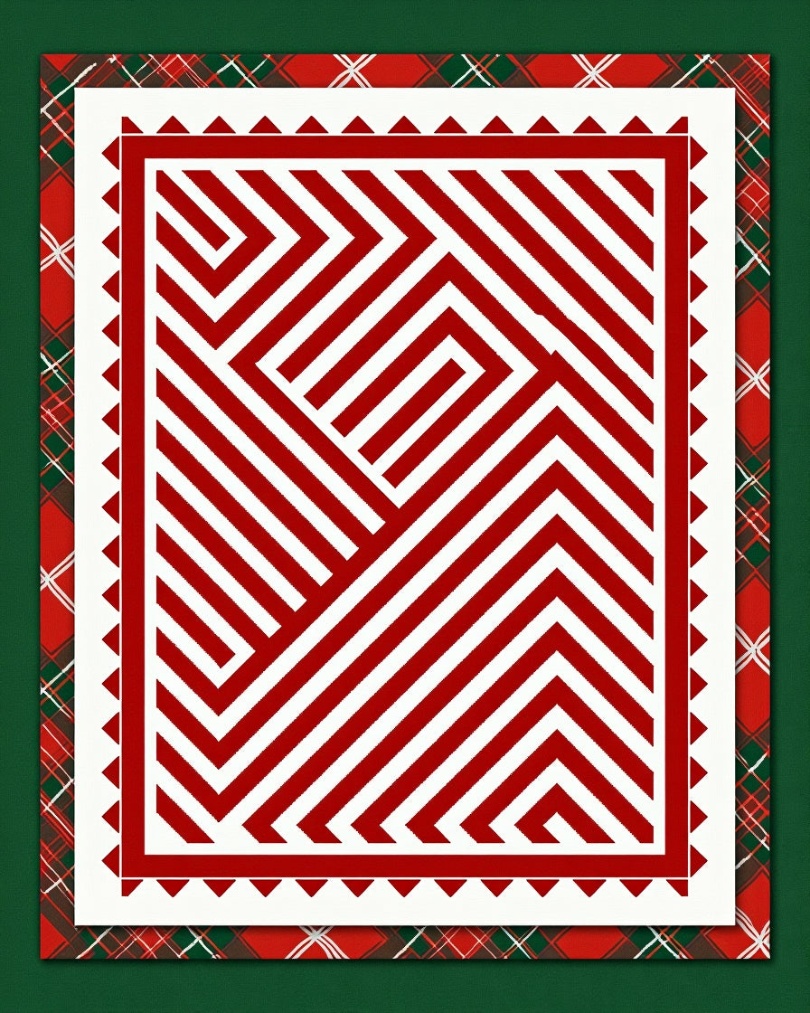 Classic Red White Geometric Maze Rug