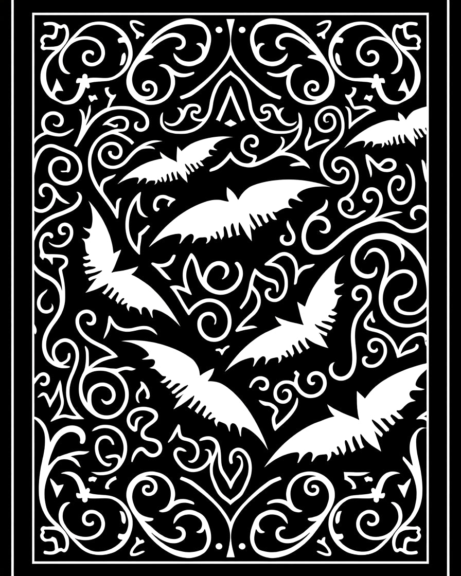 Gothic White Bats Swirls Black Rug
