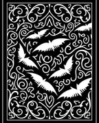 Gothic White Bats Swirls Black Rug
