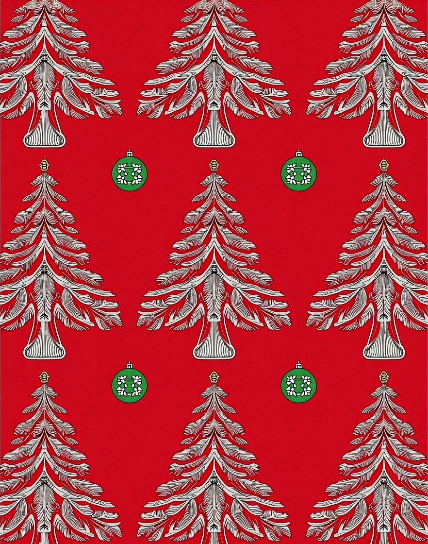 Red Evergreen Christmas Ornaments Rug