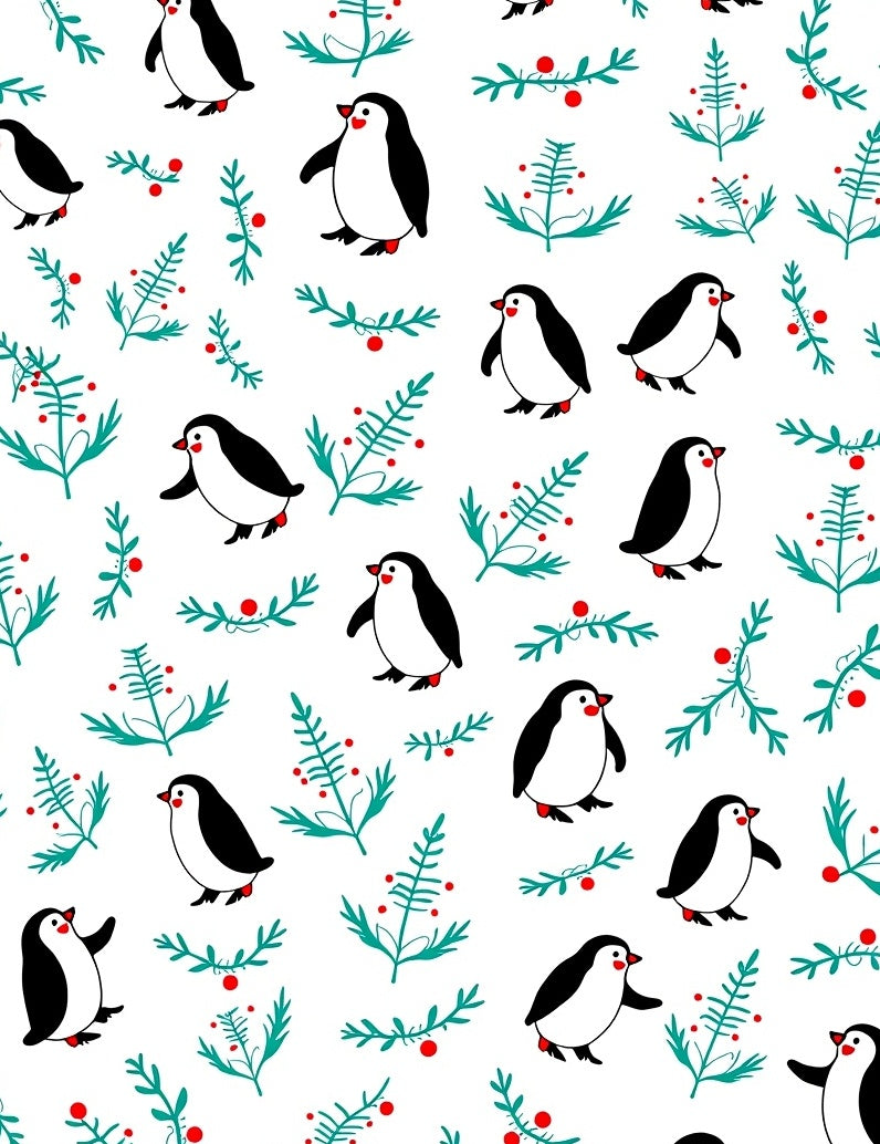 Whimsical Penguin Berry Branch Repeat Rug