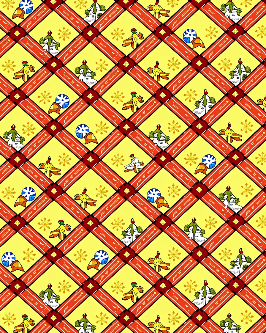 Yellow Red Lattice Festive Figures Medallion Rug