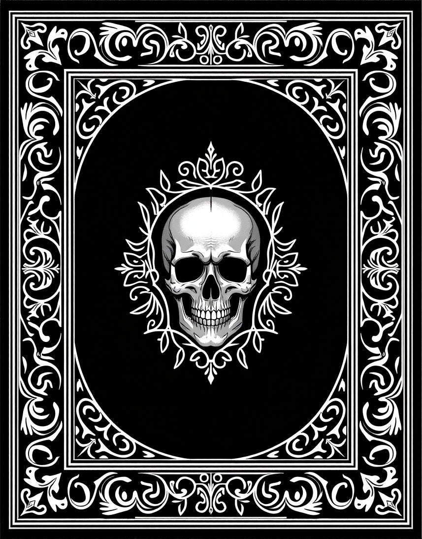 Gothic White Skull Ornate Frame Rug