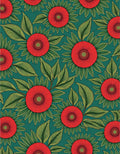 Red Sunburst Floral Green Leaf Rug