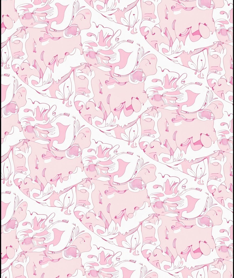 Charming Pink Outline Floral Swirl Rug