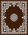Dark Brown White Floral Medallion Border Rug