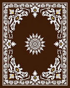 Dark Brown White Floral Medallion Border Rug