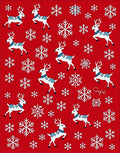 Festive Red Reindeer Snowflake Collection Rug