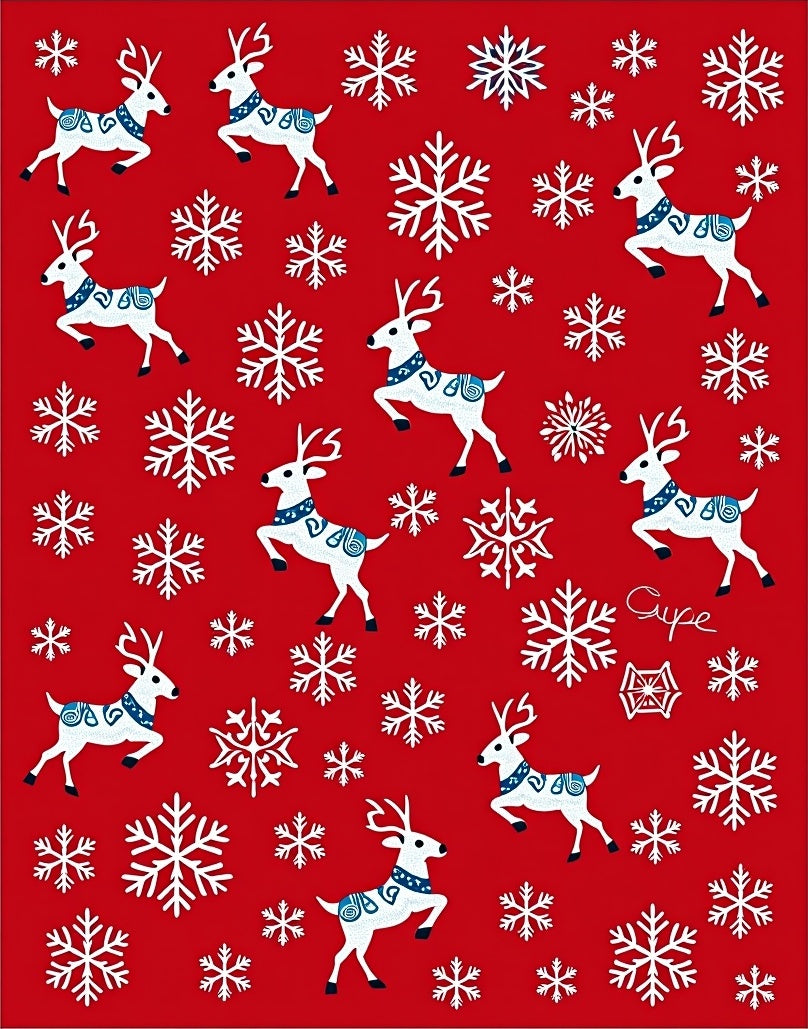 Festive Red Reindeer Snowflake Collection Rug