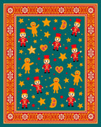 Festive Red Yellow Ginger Cookie Border Rug