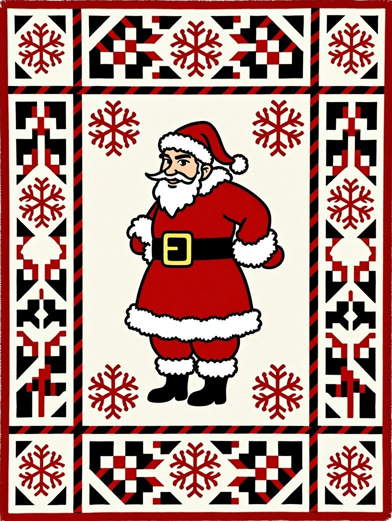 Festive Santa Claus Snowflakes Borders Rug