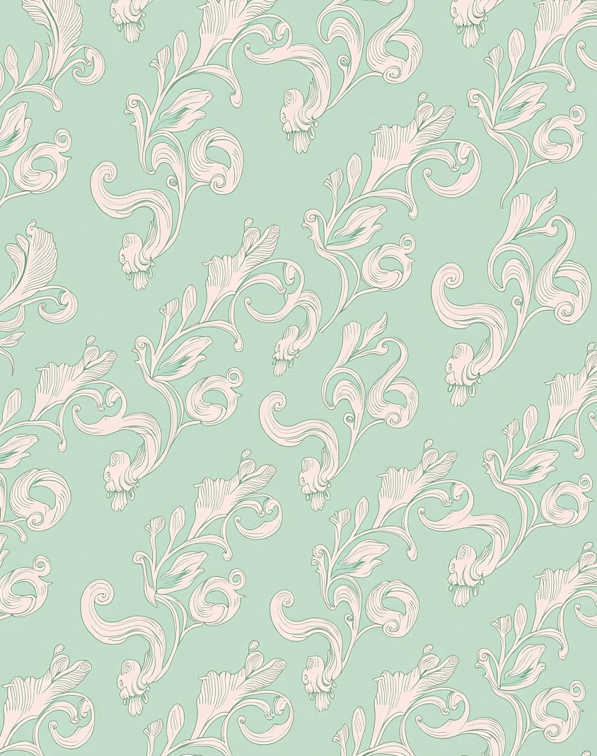 Pale Mint Scrollwork Floral Rug