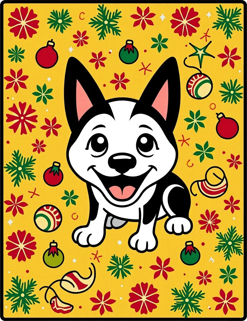 Cheerful Dog Christmas Ornaments Holiday Rug