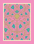 Pink Teal Golden Scroll Medallion Rug