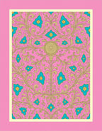 Pink Teal Golden Scroll Medallion Rug