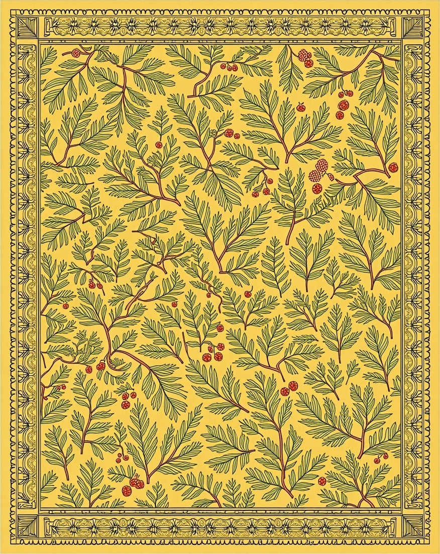 Golden Fern Berry Border Rug