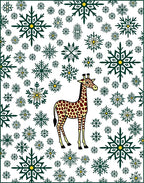 Giraffe Amidst Green Snowflake Whirl Rug