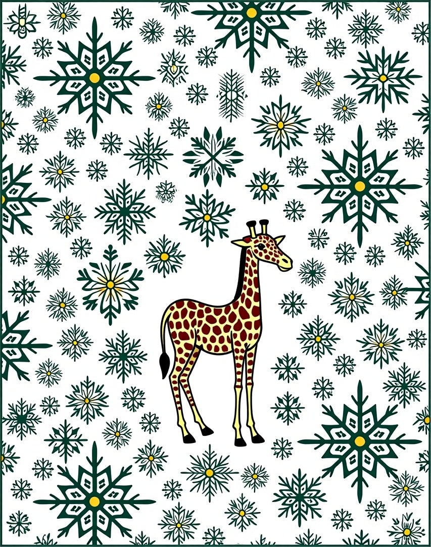 Giraffe Amidst Green Snowflake Whirl Rug