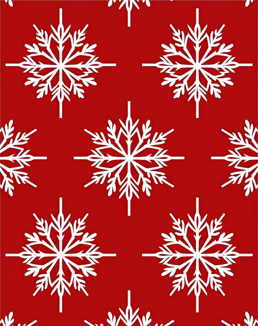 White Snowflake Christmas Red Fabric Rug