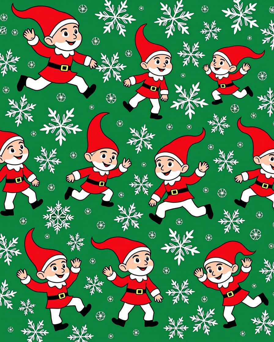 Green Festive Gnomes Snowflakes Rug