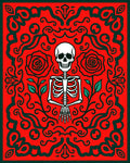 Crimson Skeleton Rose Swirls Rug