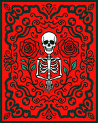 Crimson Skeleton Rose Swirls Rug