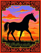 Bold Black Horse Sunset Sky Rug