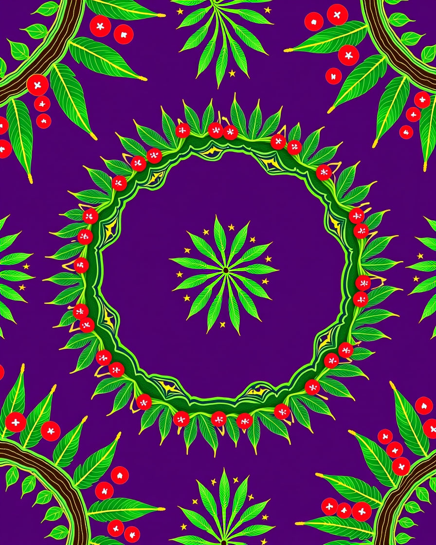 Vibrant Green Leaf Berry Wreath Rug