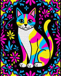 Vibrant Color Block Cat Floral Border Rug