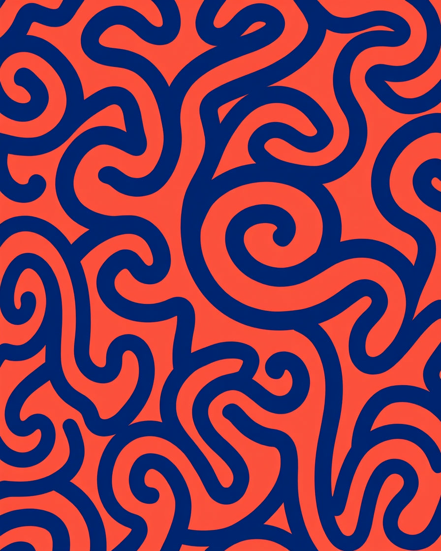 Coral Abstract Swirl Navy Lines Rug