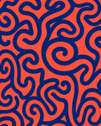 Coral Abstract Swirl Navy Lines Rug
