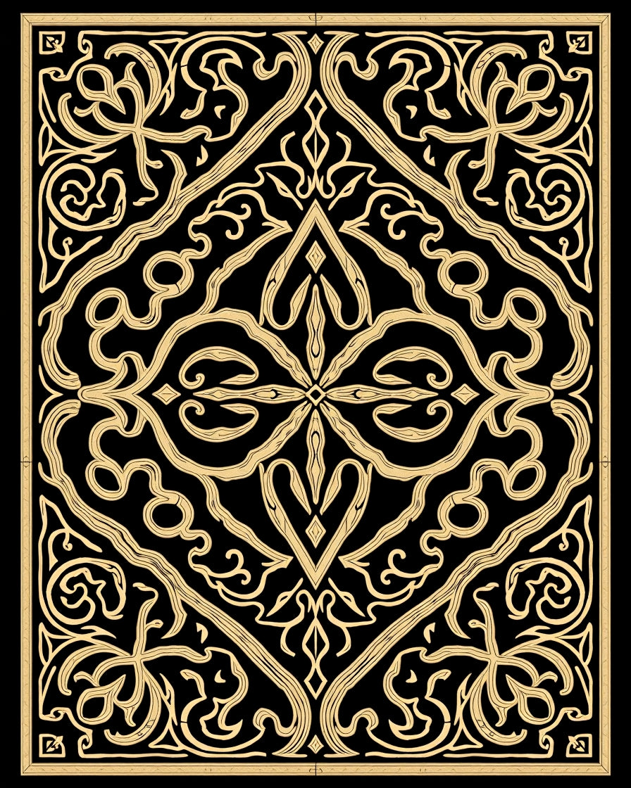 Ornate Gold Black Scrollwork Medallion Rug