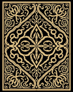 Ornate Gold Black Scrollwork Medallion Rug