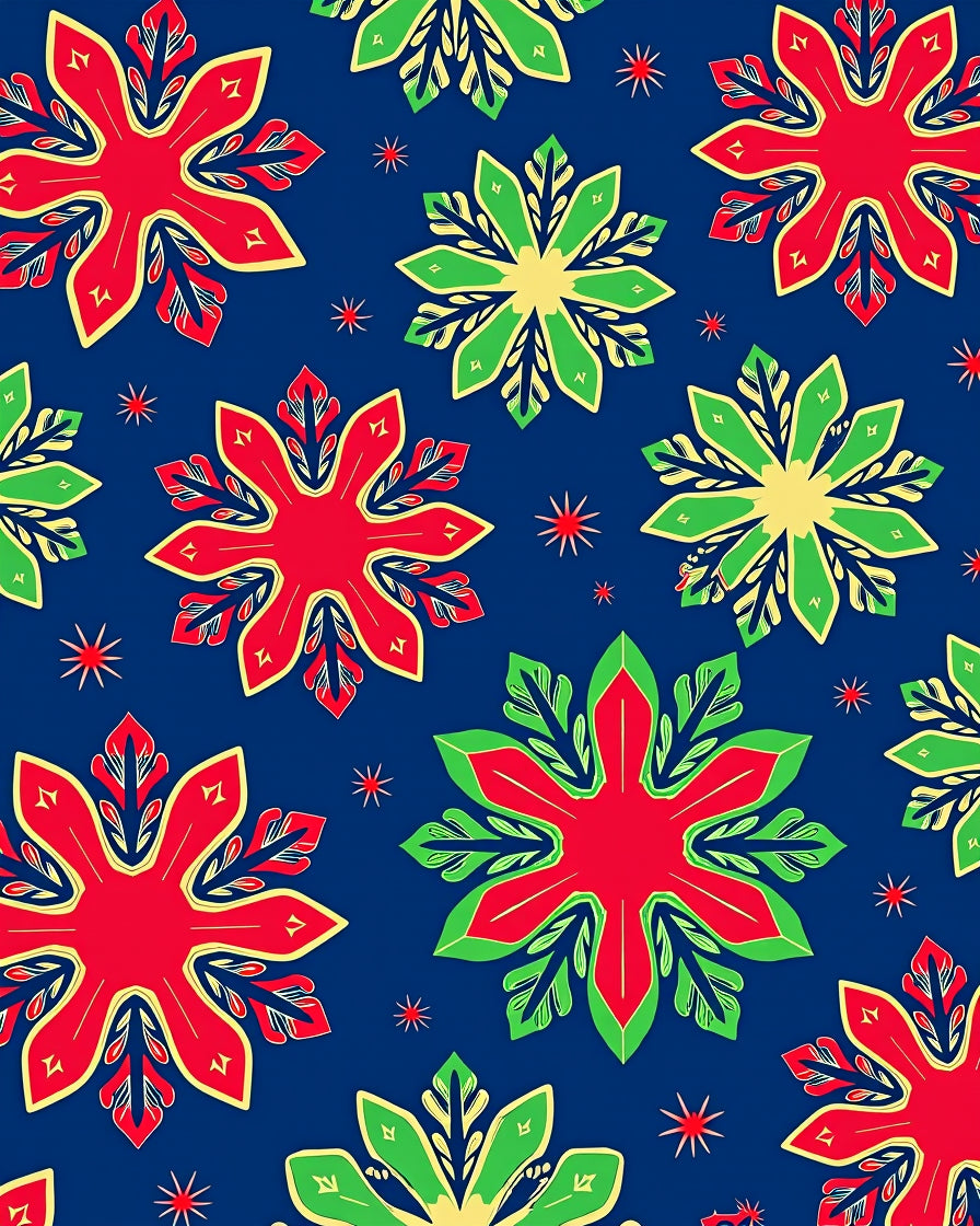 Festive Red Green Snowflake Collage Rug