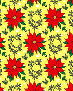 Red Poinsettia Yellow Floral Wreath Rug