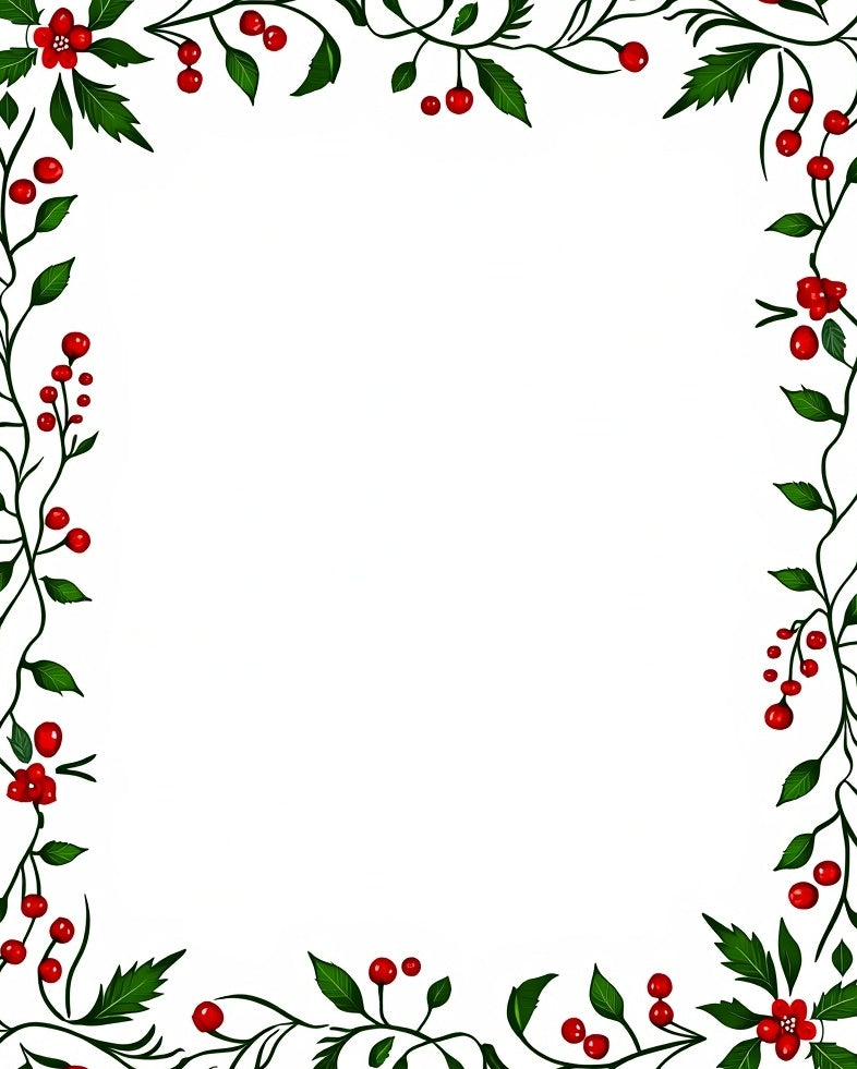 Whimsical Red Berry Vine Border Rug