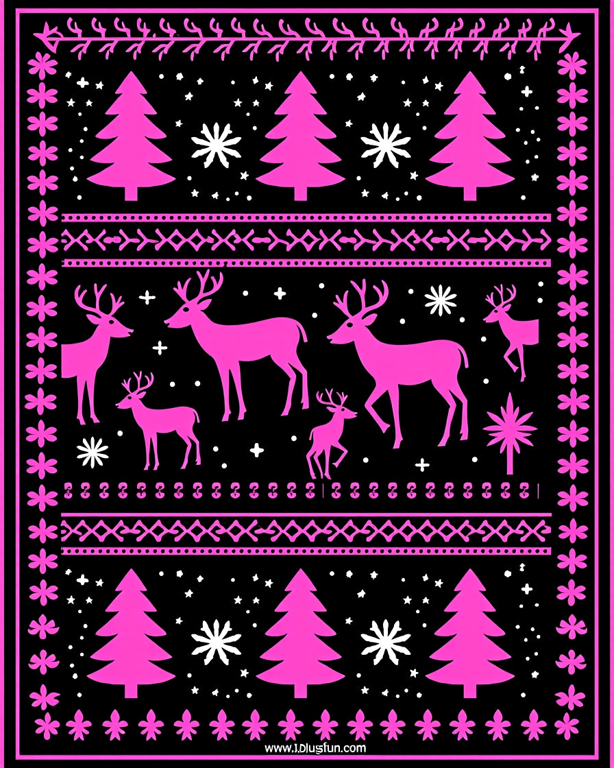 Pink Deer and Tree Nordic Rug