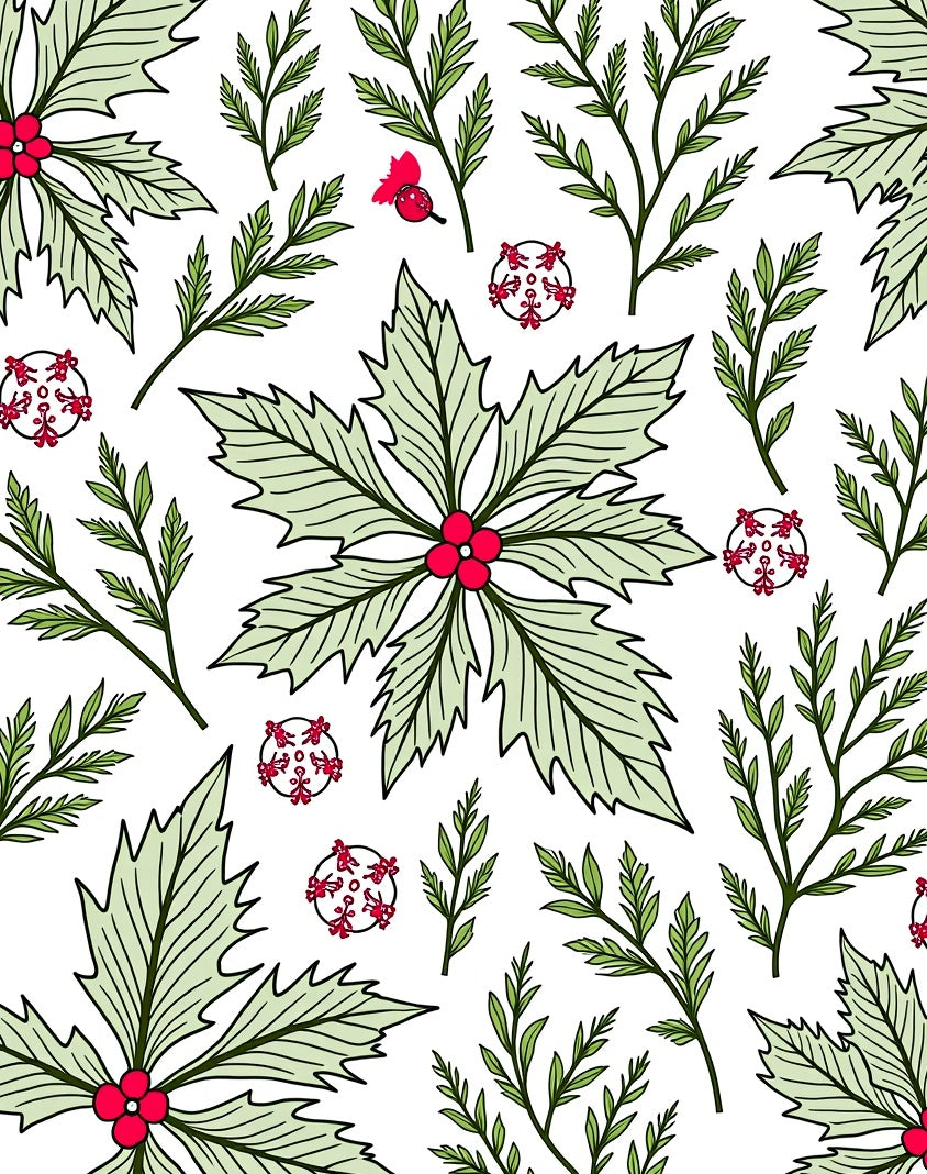 Christmas Holly Berry Foliage Medallion Rug