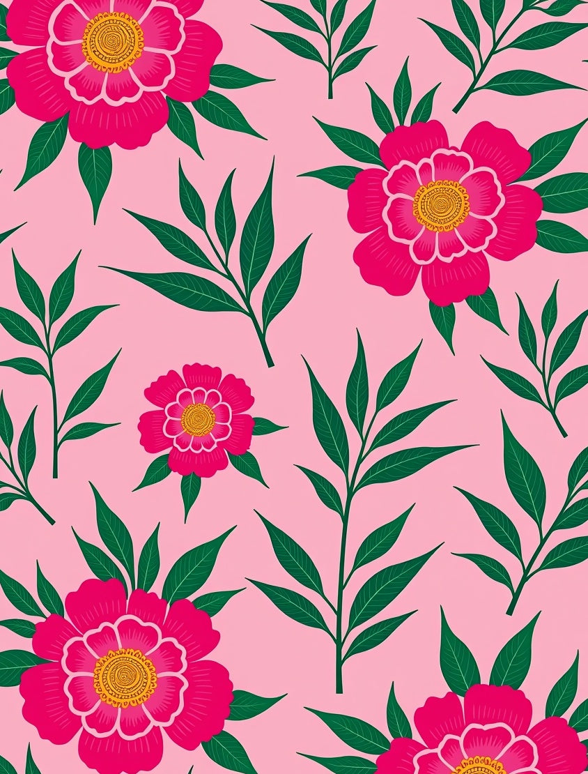 Pink Floral Foliage Bloom Rug
