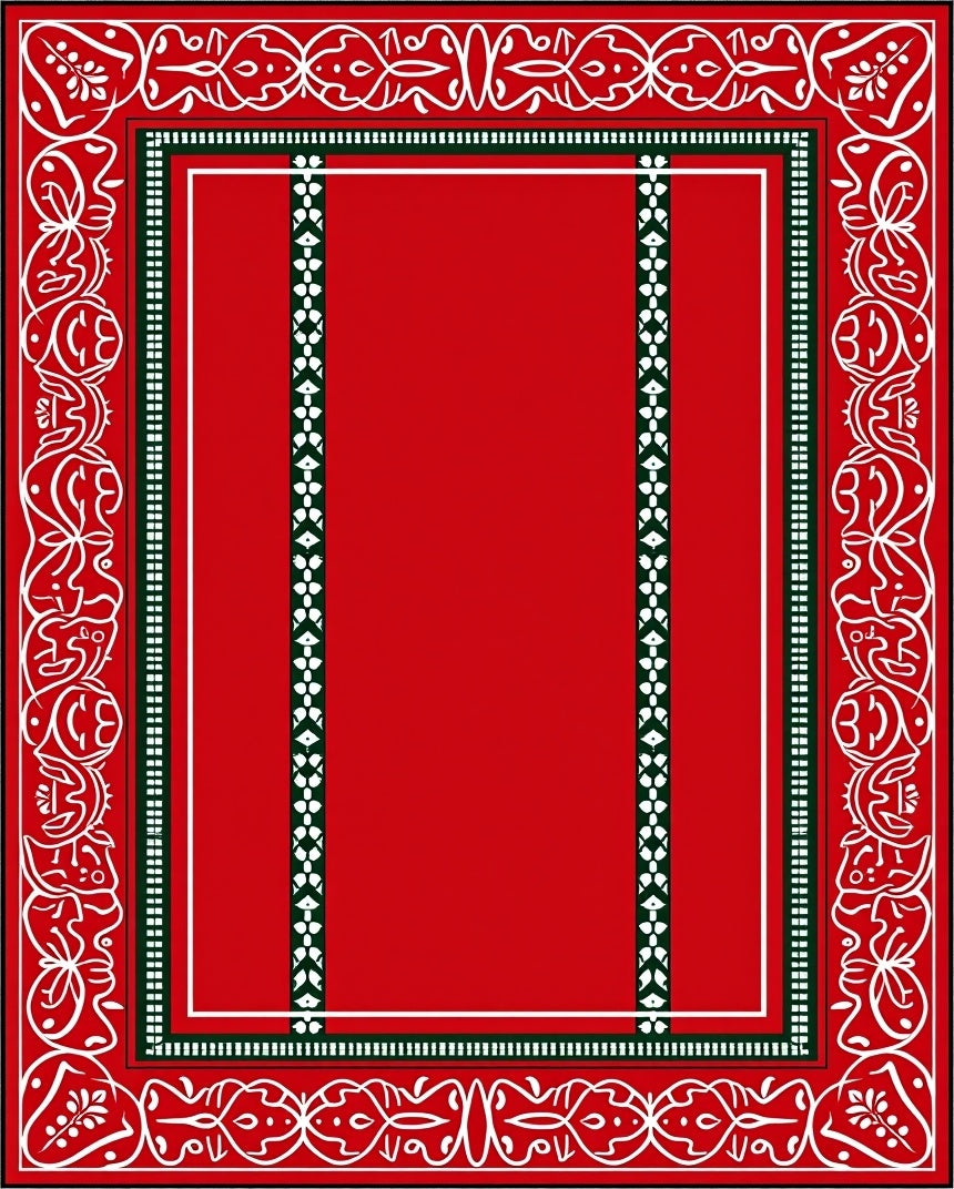 Ornate Red White Decorative Border Rug
