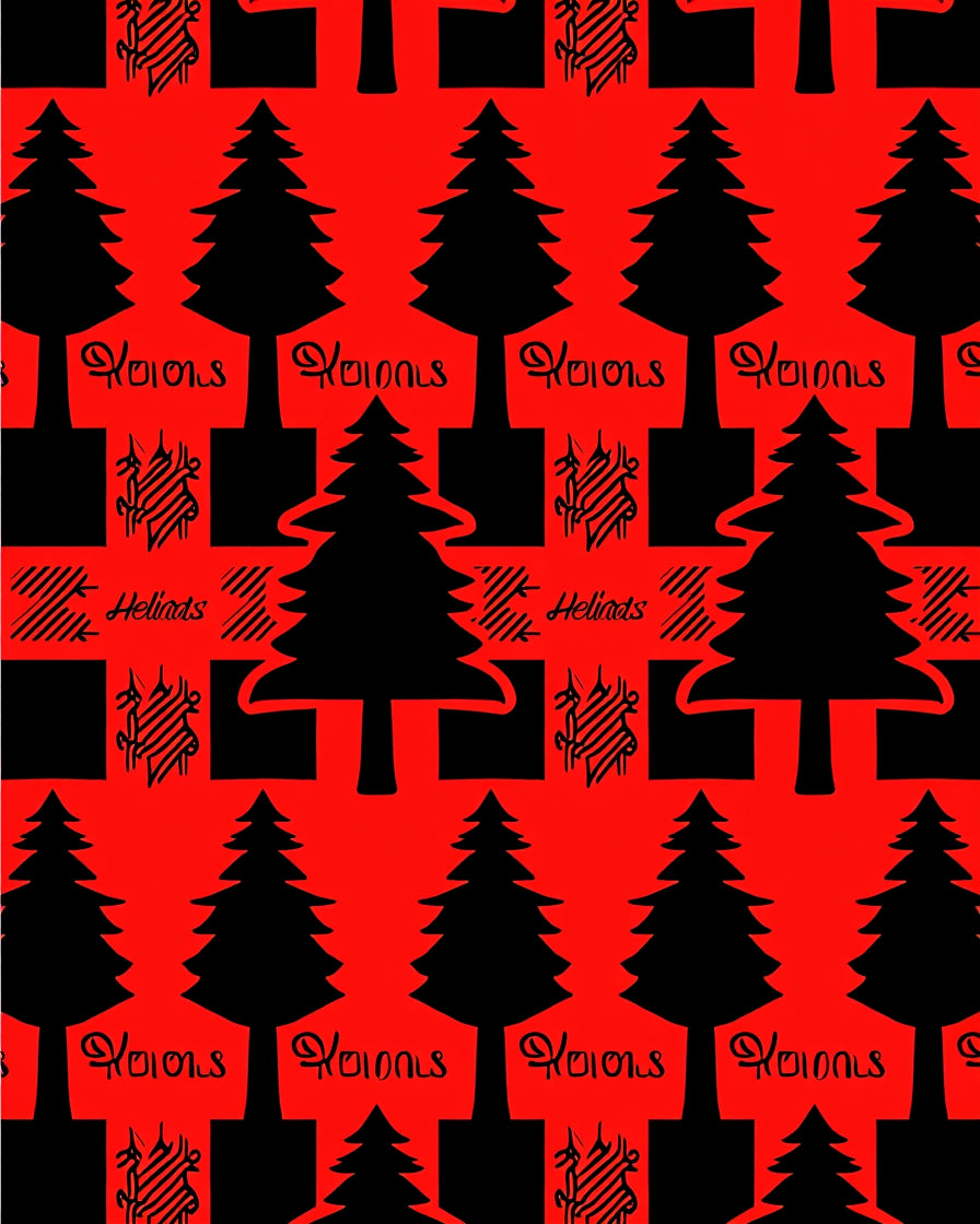 Black Christmas Trees Red Plaid Rug